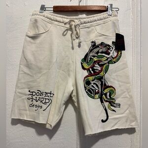 Ed Hardy Men's White Shorts with Snake Graphic